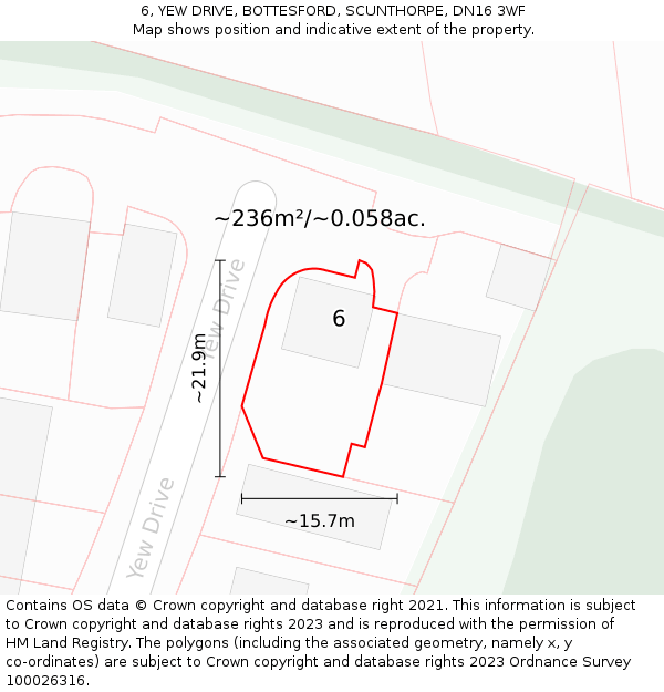 6, YEW DRIVE, BOTTESFORD, SCUNTHORPE, DN16 3WF: Plot and title map