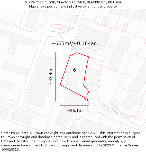 6, YEW TREE CLOSE, CLAYTON LE DALE, BLACKBURN, BB1 9HP: Plot and title map