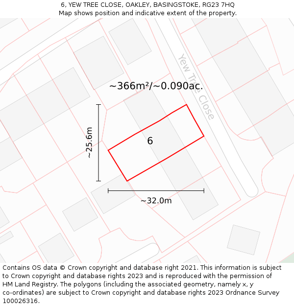 6, YEW TREE CLOSE, OAKLEY, BASINGSTOKE, RG23 7HQ: Plot and title map