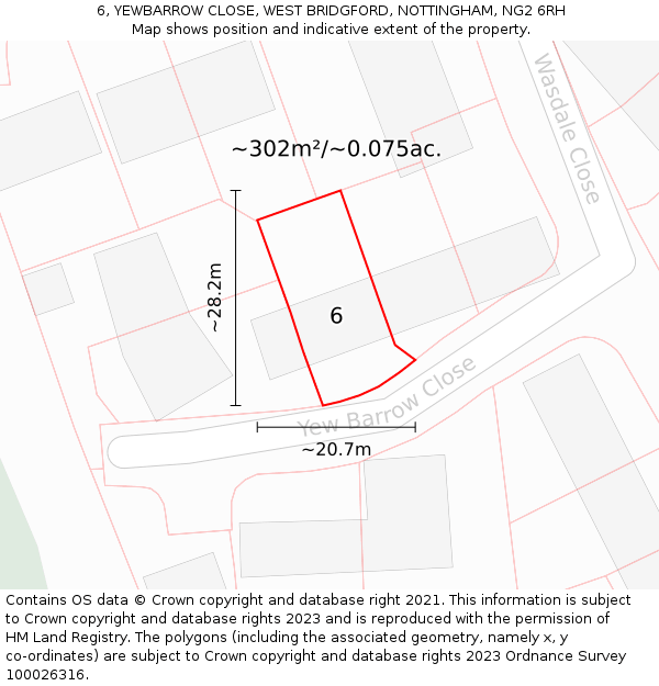 6, YEWBARROW CLOSE, WEST BRIDGFORD, NOTTINGHAM, NG2 6RH: Plot and title map