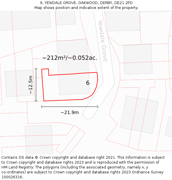 6, YEWDALE GROVE, OAKWOOD, DERBY, DE21 2PD: Plot and title map