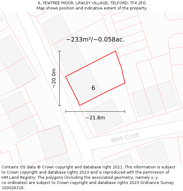 6, YEWTREE MOOR, LAWLEY VILLAGE, TELFORD, TF4 2FG: Plot and title map