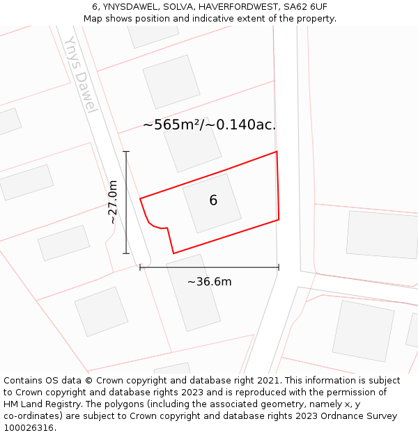 6, YNYSDAWEL, SOLVA, HAVERFORDWEST, SA62 6UF: Plot and title map