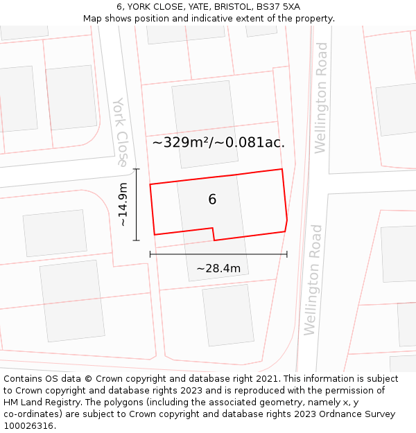 6, YORK CLOSE, YATE, BRISTOL, BS37 5XA: Plot and title map