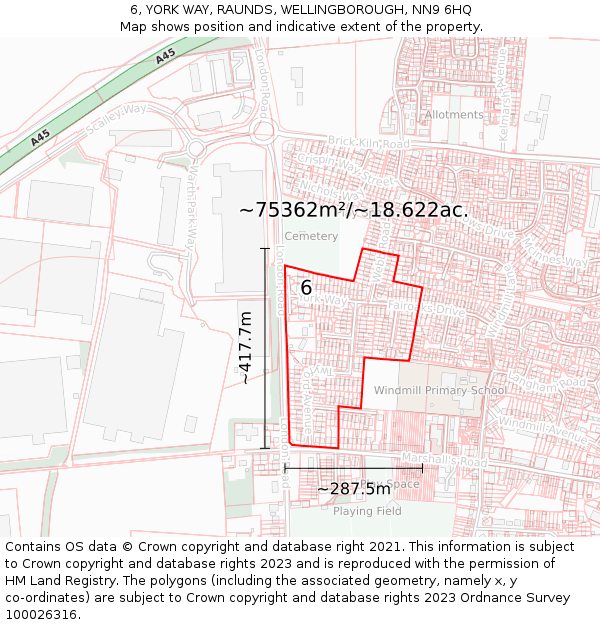 6, YORK WAY, RAUNDS, WELLINGBOROUGH, NN9 6HQ: Plot and title map