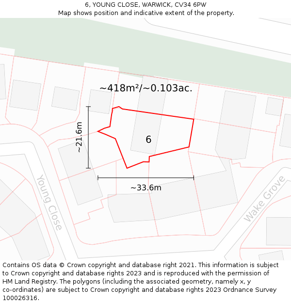 6, YOUNG CLOSE, WARWICK, CV34 6PW: Plot and title map