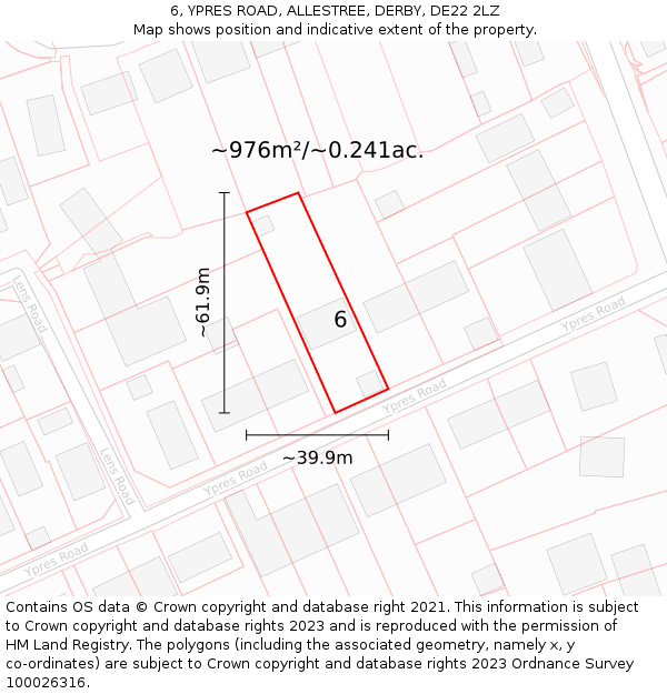 6, YPRES ROAD, ALLESTREE, DERBY, DE22 2LZ: Plot and title map