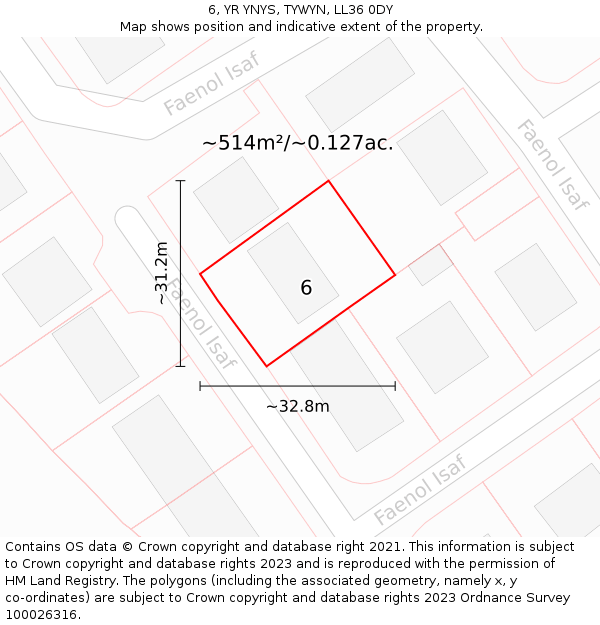 6, YR YNYS, TYWYN, LL36 0DY: Plot and title map