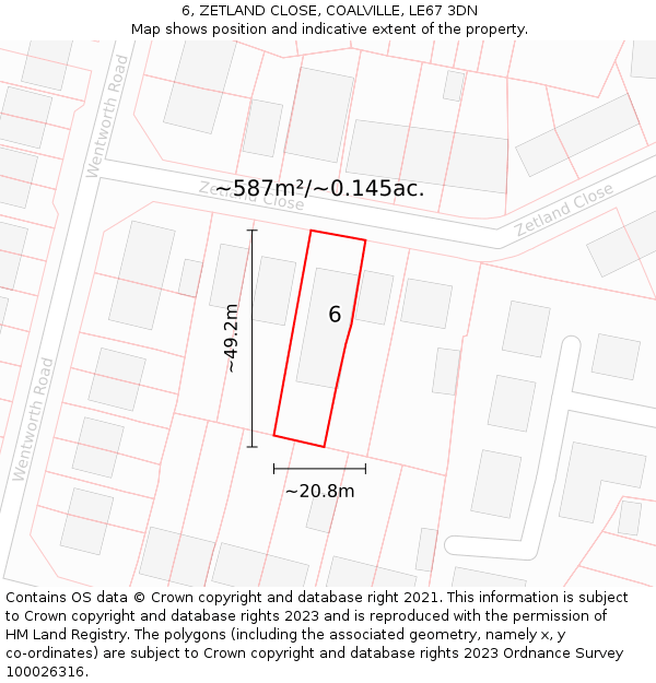 6, ZETLAND CLOSE, COALVILLE, LE67 3DN: Plot and title map