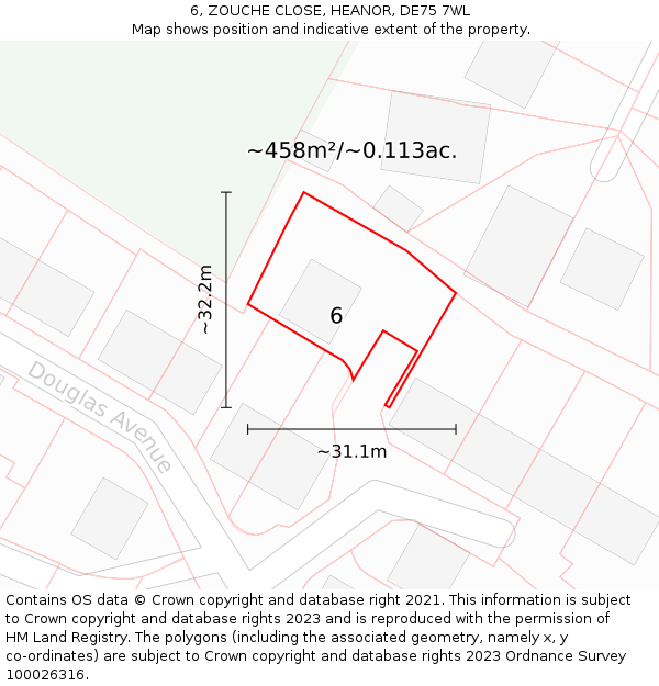 6, ZOUCHE CLOSE, HEANOR, DE75 7WL: Plot and title map