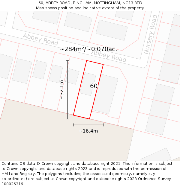 60, ABBEY ROAD, BINGHAM, NOTTINGHAM, NG13 8ED: Plot and title map