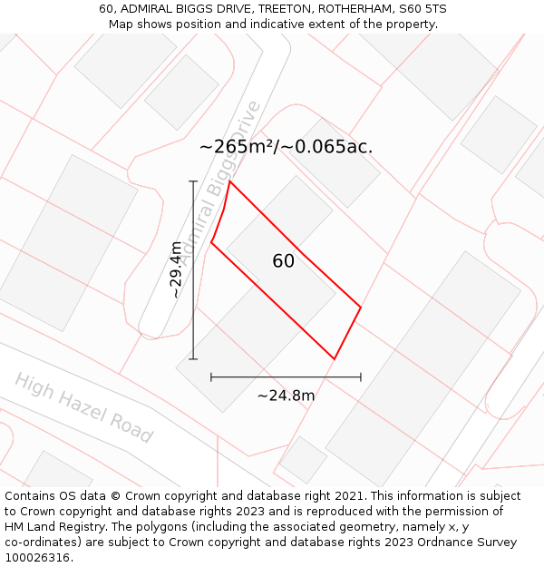 60, ADMIRAL BIGGS DRIVE, TREETON, ROTHERHAM, S60 5TS: Plot and title map