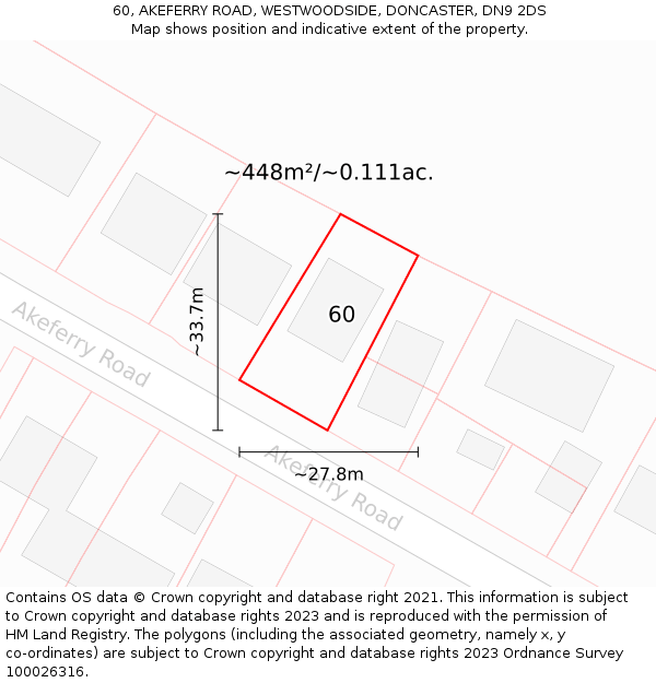 60, AKEFERRY ROAD, WESTWOODSIDE, DONCASTER, DN9 2DS: Plot and title map