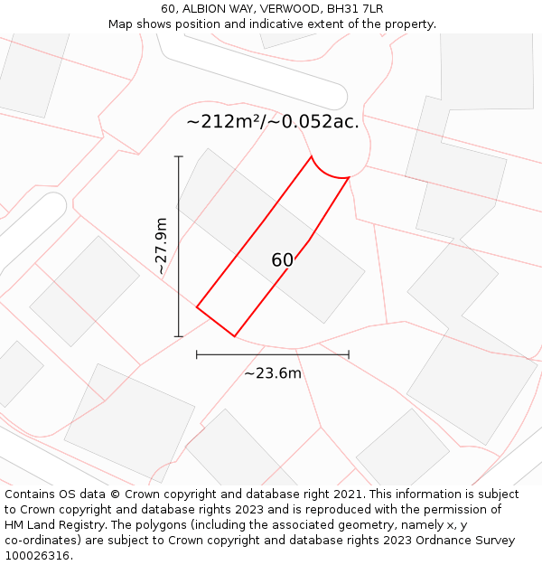 60, ALBION WAY, VERWOOD, BH31 7LR: Plot and title map