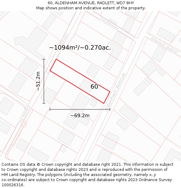 60, ALDENHAM AVENUE, RADLETT, WD7 8HY: Plot and title map