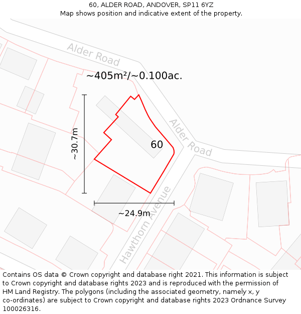 60, ALDER ROAD, ANDOVER, SP11 6YZ: Plot and title map