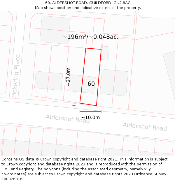 60, ALDERSHOT ROAD, GUILDFORD, GU2 8AG: Plot and title map