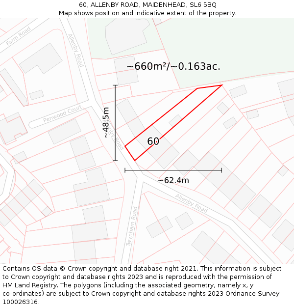 60, ALLENBY ROAD, MAIDENHEAD, SL6 5BQ: Plot and title map