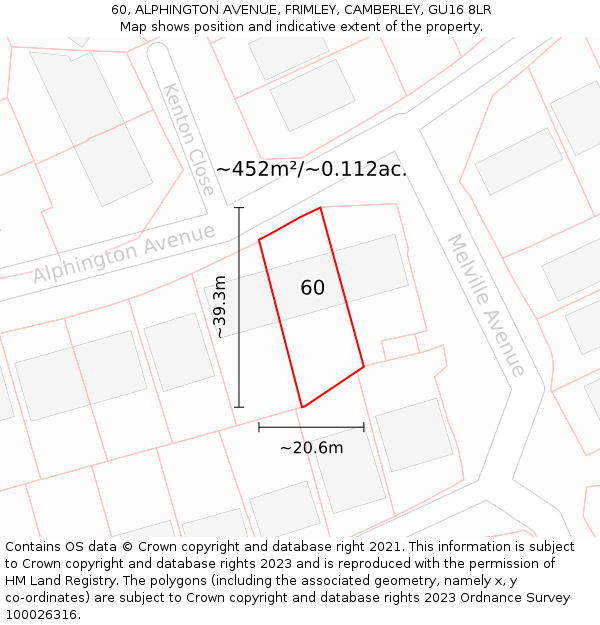 60, ALPHINGTON AVENUE, FRIMLEY, CAMBERLEY, GU16 8LR: Plot and title map