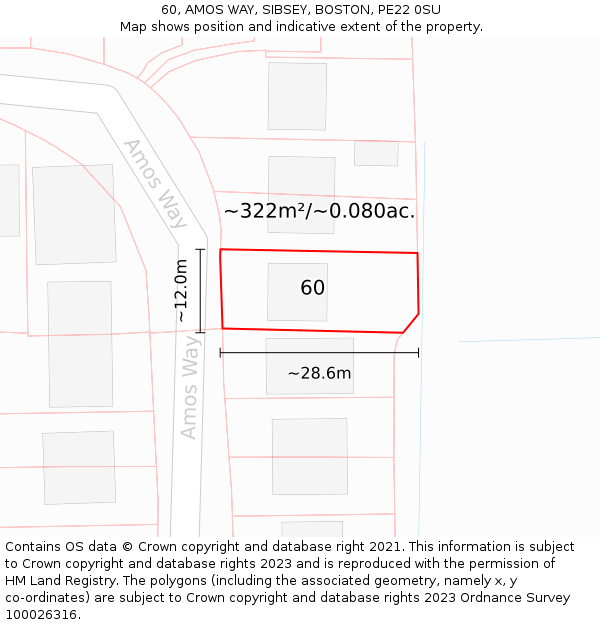 60, AMOS WAY, SIBSEY, BOSTON, PE22 0SU: Plot and title map