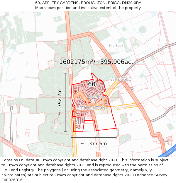 60, APPLEBY GARDENS, BROUGHTON, BRIGG, DN20 0BA: Plot and title map