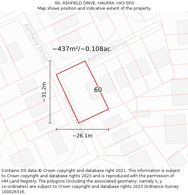 60, ASHFIELD DRIVE, HALIFAX, HX3 5PG: Plot and title map