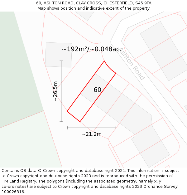 60, ASHTON ROAD, CLAY CROSS, CHESTERFIELD, S45 9FA: Plot and title map