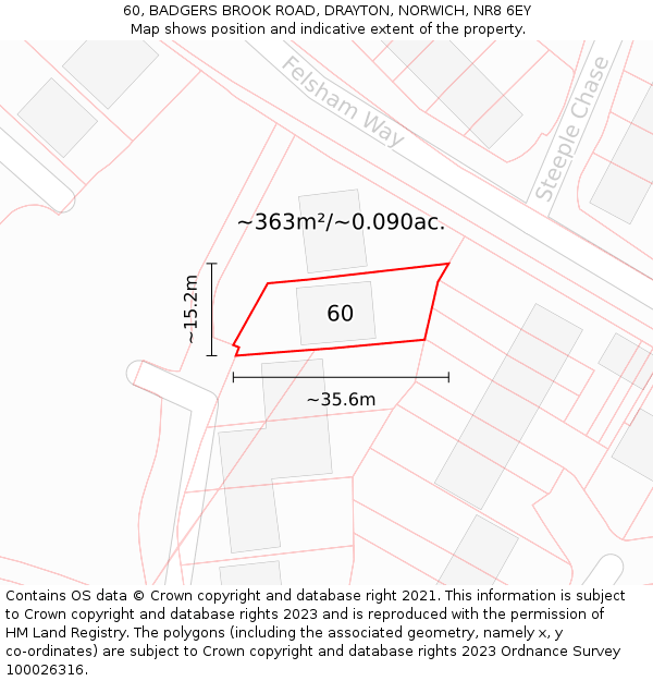 60, BADGERS BROOK ROAD, DRAYTON, NORWICH, NR8 6EY: Plot and title map