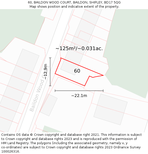 60, BAILDON WOOD COURT, BAILDON, SHIPLEY, BD17 5QG: Plot and title map