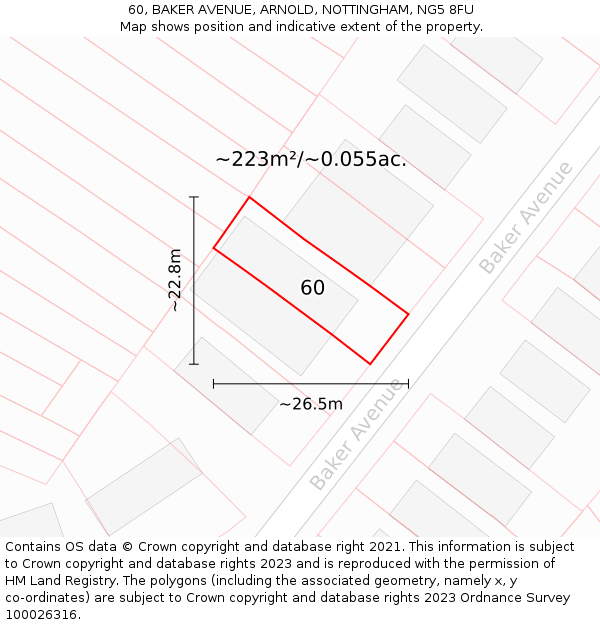 60, BAKER AVENUE, ARNOLD, NOTTINGHAM, NG5 8FU: Plot and title map