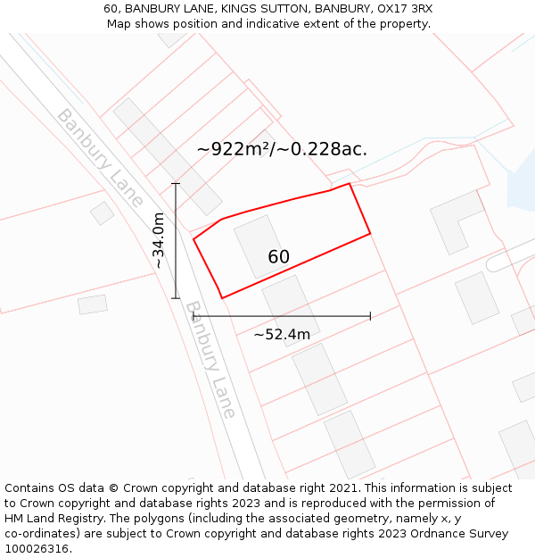 60, BANBURY LANE, KINGS SUTTON, BANBURY, OX17 3RX: Plot and title map