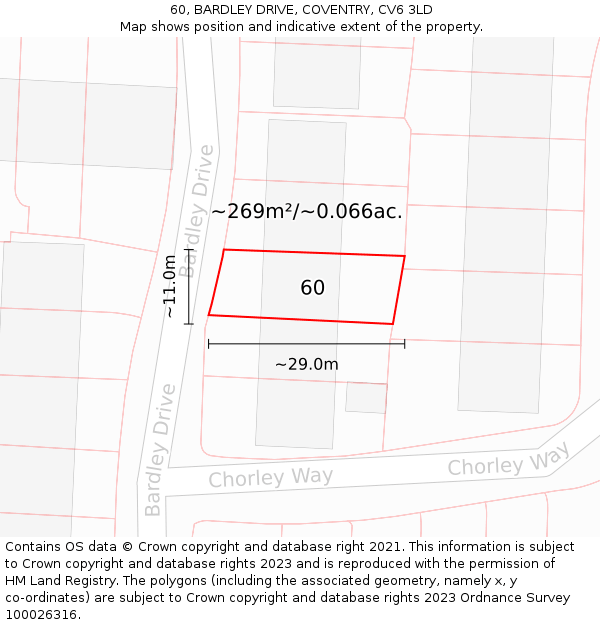 60, BARDLEY DRIVE, COVENTRY, CV6 3LD: Plot and title map