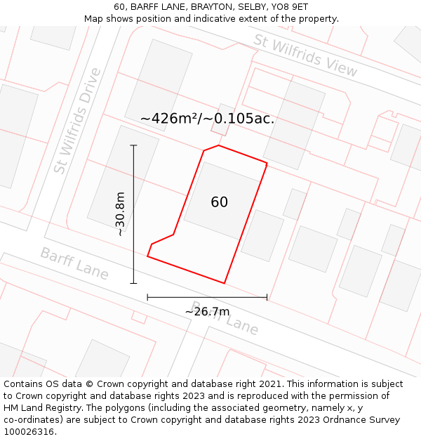 60, BARFF LANE, BRAYTON, SELBY, YO8 9ET: Plot and title map