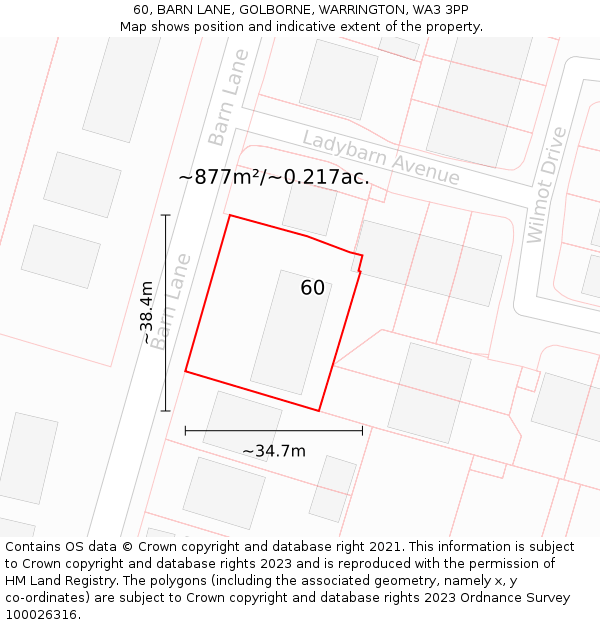 60, BARN LANE, GOLBORNE, WARRINGTON, WA3 3PP: Plot and title map