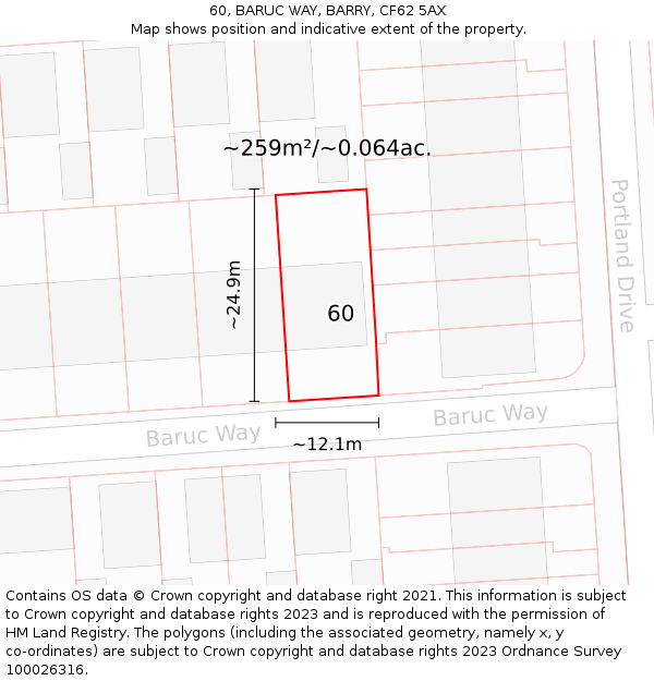 60, BARUC WAY, BARRY, CF62 5AX: Plot and title map