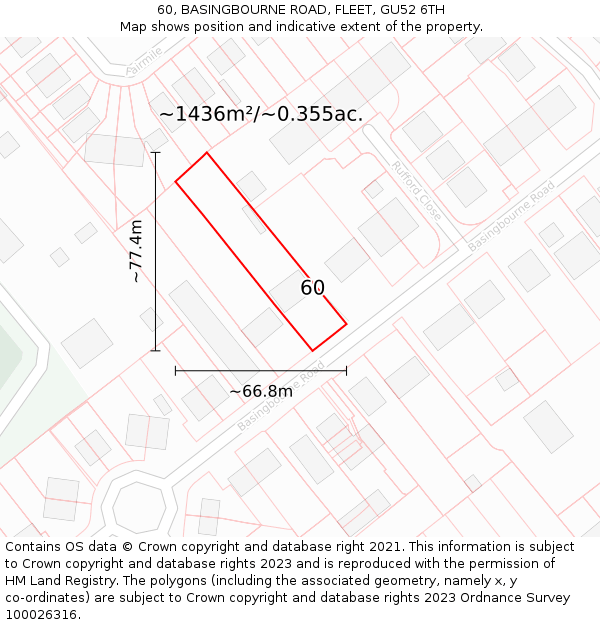 60, BASINGBOURNE ROAD, FLEET, GU52 6TH: Plot and title map