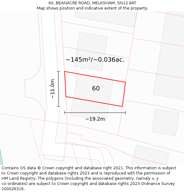 60, BEANACRE ROAD, MELKSHAM, SN12 8AT: Plot and title map