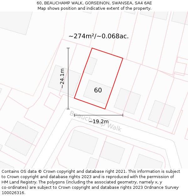 60, BEAUCHAMP WALK, GORSEINON, SWANSEA, SA4 6AE: Plot and title map