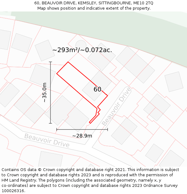 60, BEAUVOIR DRIVE, KEMSLEY, SITTINGBOURNE, ME10 2TQ: Plot and title map