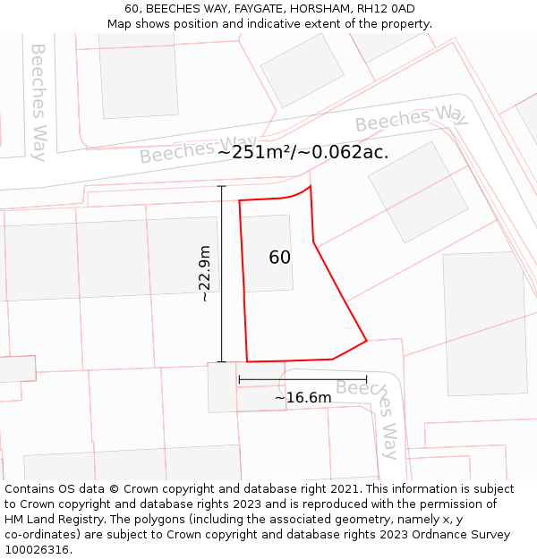 60, BEECHES WAY, FAYGATE, HORSHAM, RH12 0AD: Plot and title map