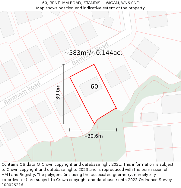 60, BENTHAM ROAD, STANDISH, WIGAN, WN6 0ND: Plot and title map