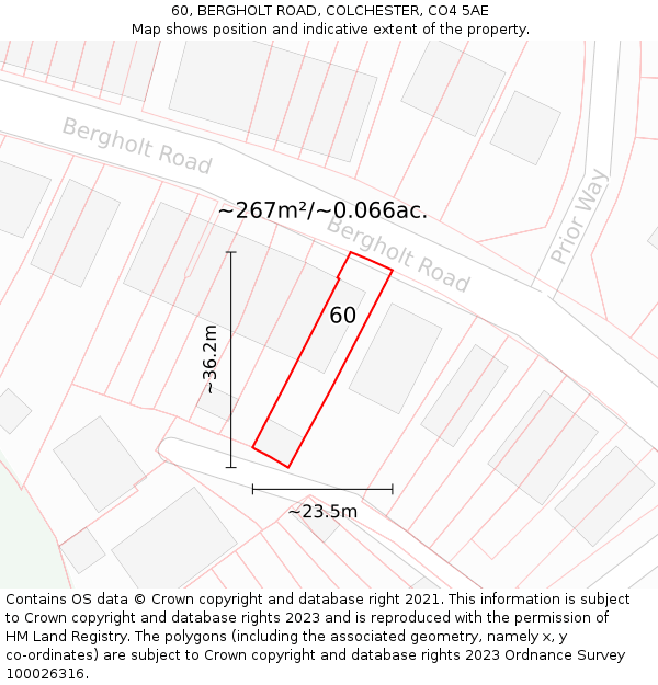 60, BERGHOLT ROAD, COLCHESTER, CO4 5AE: Plot and title map