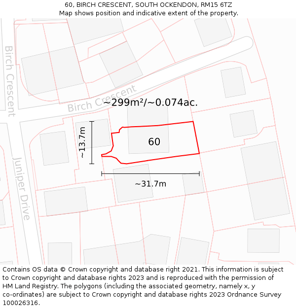 60, BIRCH CRESCENT, SOUTH OCKENDON, RM15 6TZ: Plot and title map