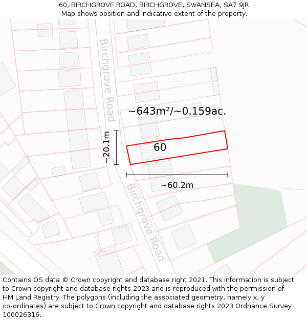 60, BIRCHGROVE ROAD, BIRCHGROVE, SWANSEA, SA7 9JR: Plot and title map