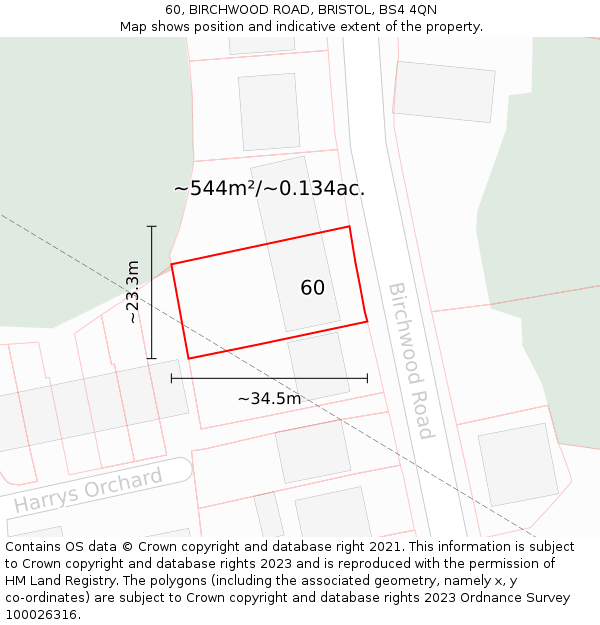 60, BIRCHWOOD ROAD, BRISTOL, BS4 4QN: Plot and title map