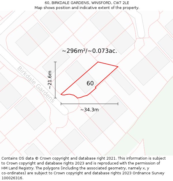 60, BIRKDALE GARDENS, WINSFORD, CW7 2LE: Plot and title map