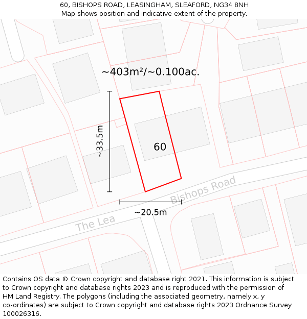 60, BISHOPS ROAD, LEASINGHAM, SLEAFORD, NG34 8NH: Plot and title map