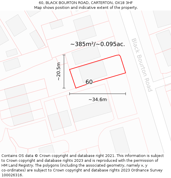 60, BLACK BOURTON ROAD, CARTERTON, OX18 3HF: Plot and title map