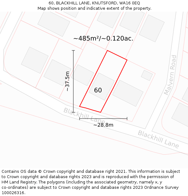 60, BLACKHILL LANE, KNUTSFORD, WA16 0EQ: Plot and title map