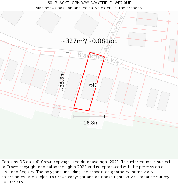 60, BLACKTHORN WAY, WAKEFIELD, WF2 0UE: Plot and title map